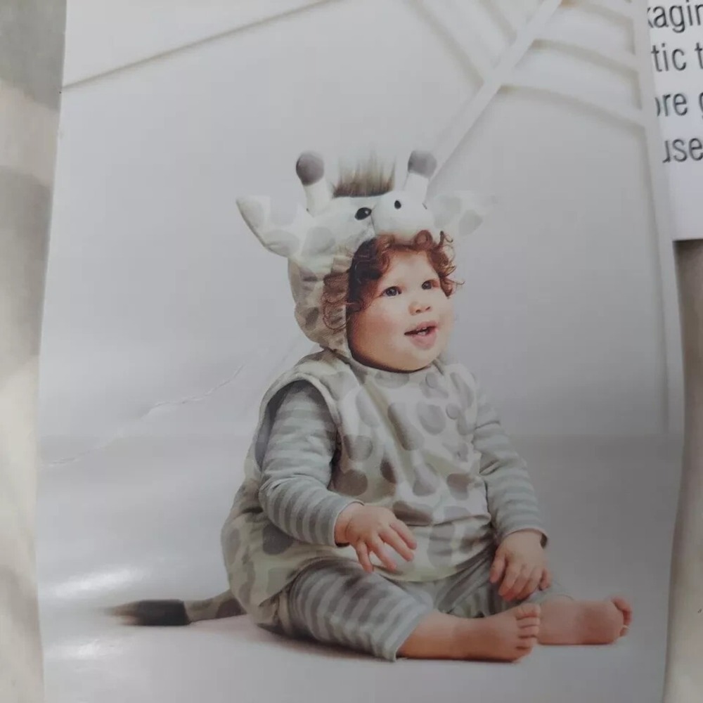 Giraffe Baby Costume‎ 6 12 Mo Plush Pullover Face Tail Ear Hood Leggings Top *